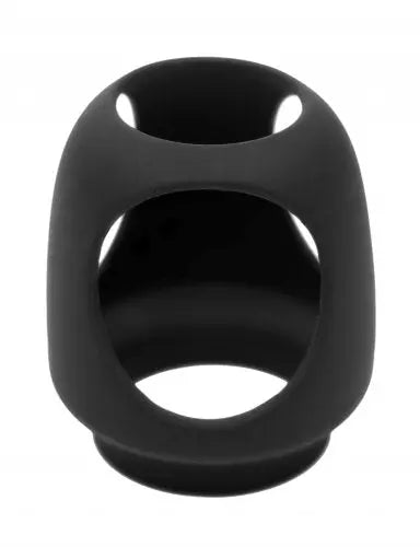 Black silicone strap cap with oval opening, curved harness form