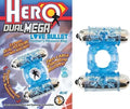 Blue dual bullet pleasure ring with two openings and chrome ends