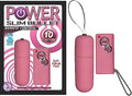 Pink bullet-shaped remote control with button panel and lanyard chain