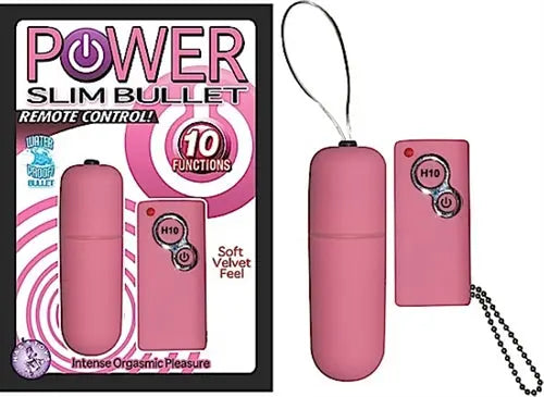 Pink bullet-shaped remote control with button panel and lanyard chain