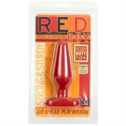 Red medium butt plug with rounded tip and flared base