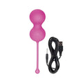 Pink silicone massager with double bulb shape and USB charging cable