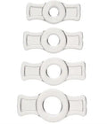 Clear cock ring set, four transparent rings with circular openings.