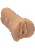 Realistic skin-tone pocket pussy with open tip and curved handle