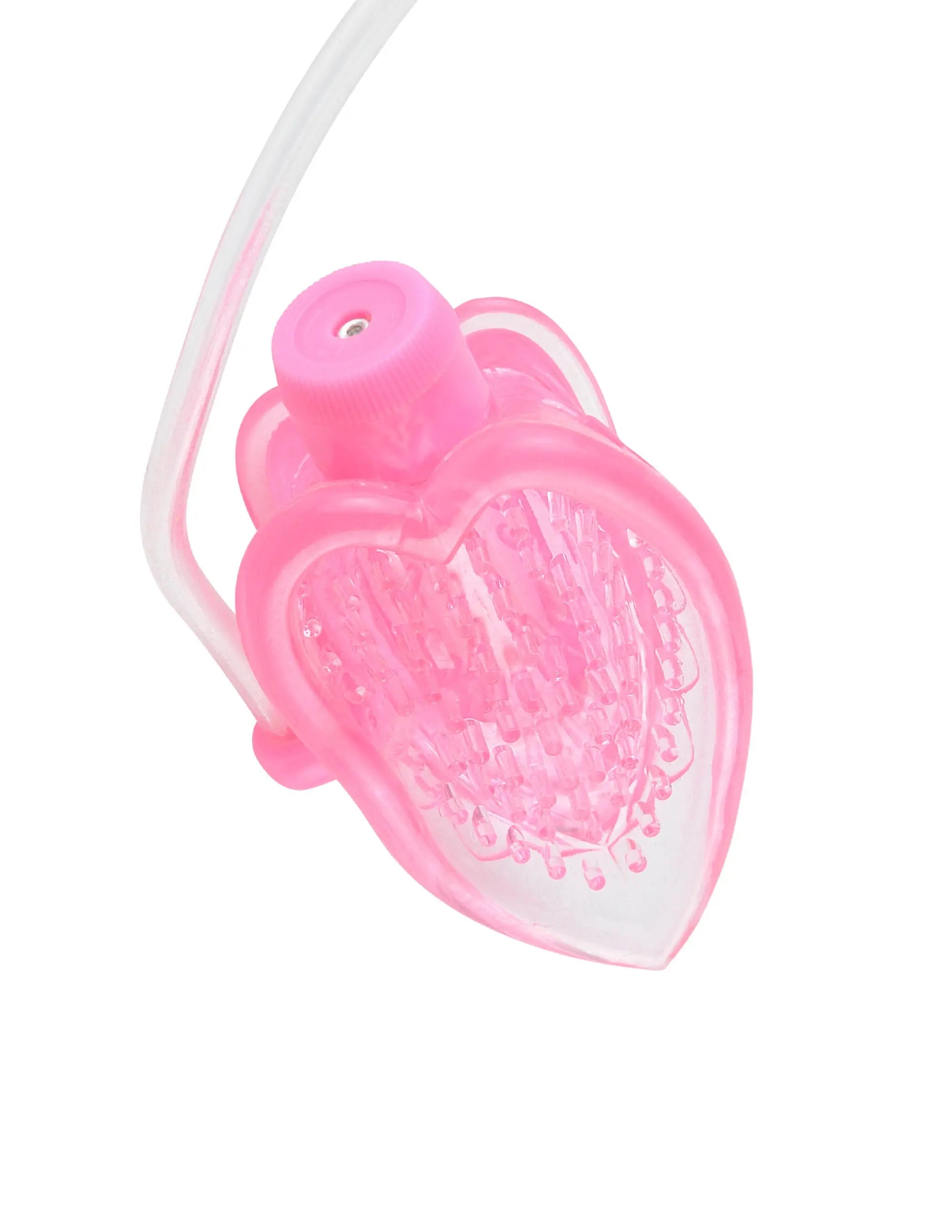 Pink vibrating mini pussy pump with transparent suction chamber and tubing