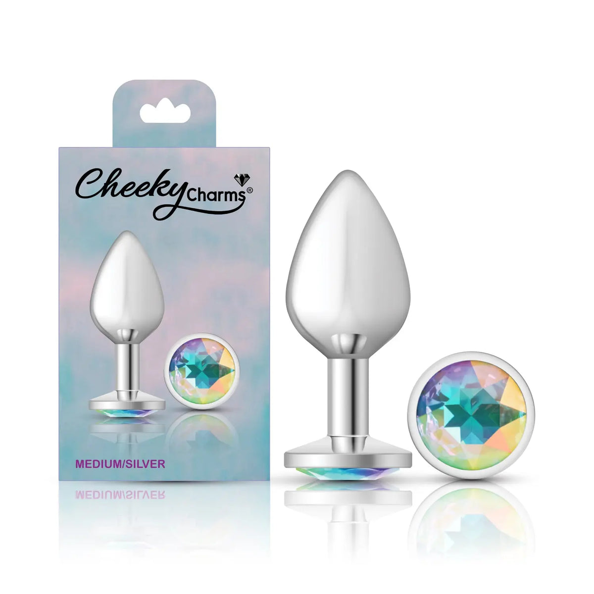 Clear Iridescent Round Gem Silver Metal Plug - Md – body-safe materials | Fu'Cha Exotics