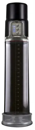 Black power house hand pump with clear chamber and vertical measurement scale