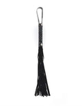 Black cat o' nine tails with metal loop and dangling tassels