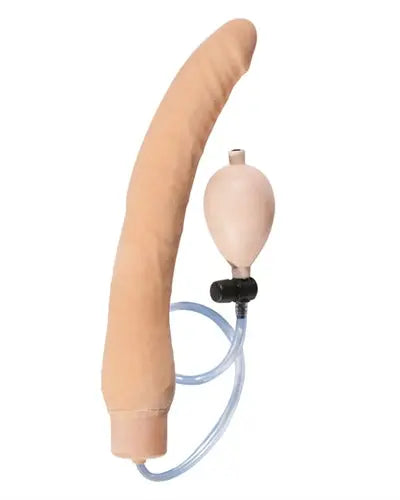Flesh-colored inflatable dong with hose and black base