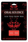 Oral sex dice game box with red text and squares labeled LICK and NECK