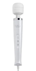 White handheld neck wand massager with soft rounded head and buttons