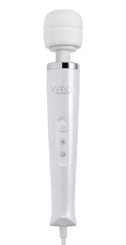 White handheld neck wand massager with soft rounded head and buttons