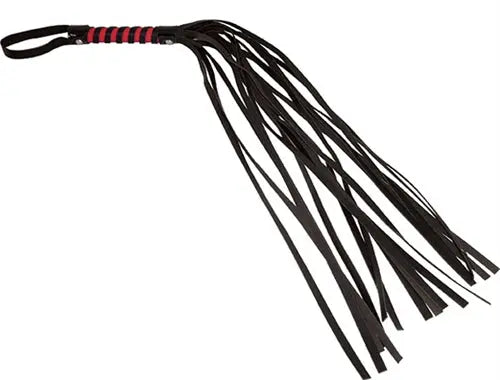 Sex and Mischief Stripe Flogger - Red and Black – body-safe materials | Fu'Cha Exotics