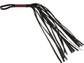 Red and black striped flogger with long black tassel fringe