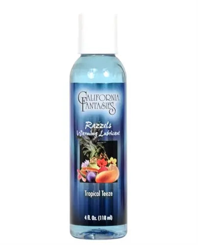 Blue warming lubricant bottle with white cap, Tropical Teeze scent, 4 fl oz