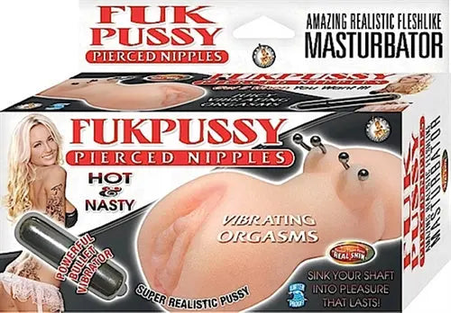 Flesh-toned pierced nipple novelty accessory shown on product packaging