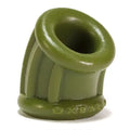 Curved silicone ballstretcher in army green, small, with ribbed texture on base