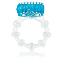 Translucent beaded bracelet with blue top cap and clear round beads, elastic style