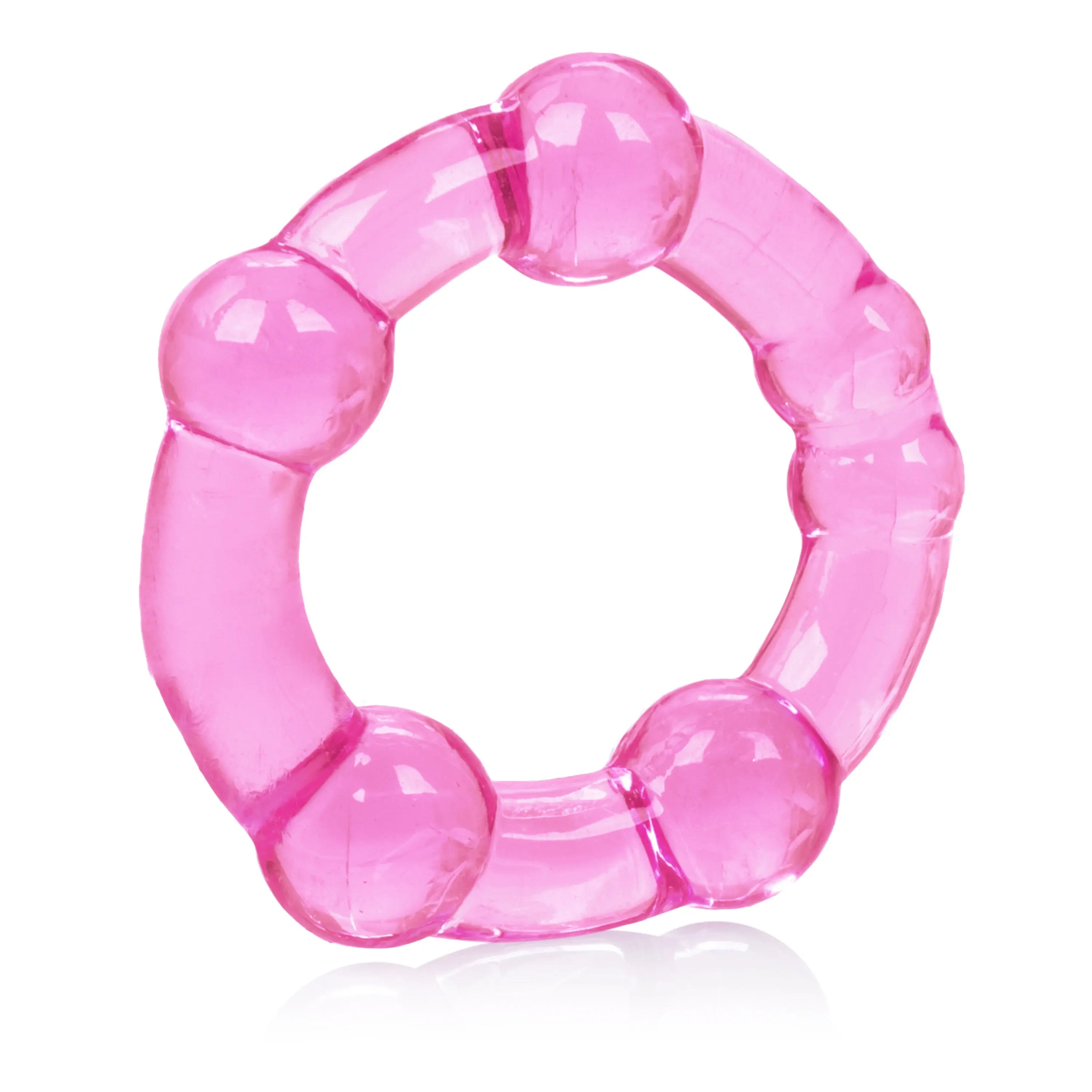 Pink translucent resin bead ring with round segmented beads