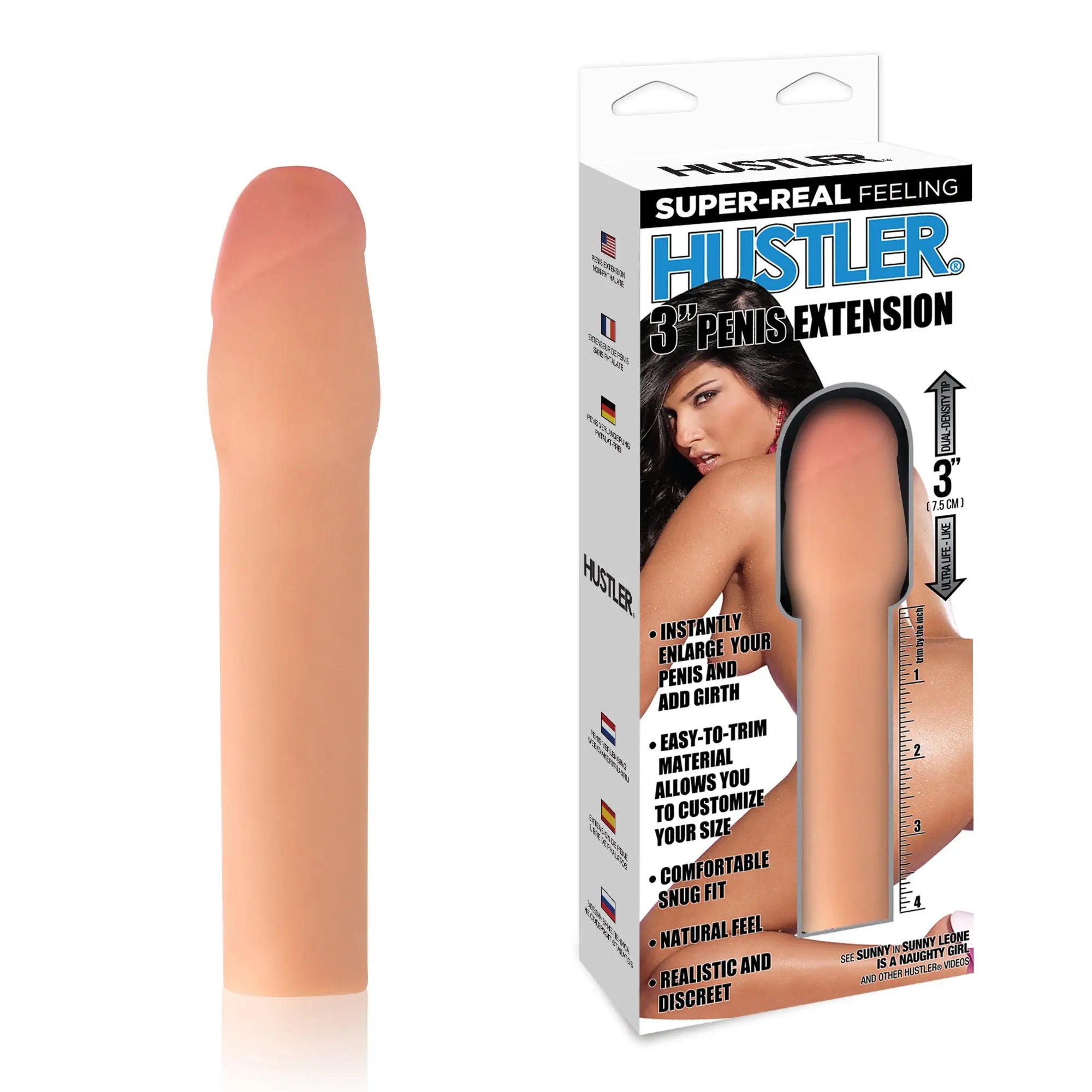 3-inch penis extension sleeve in nude beige color, realistic texture