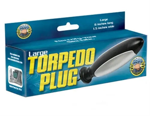 Large torpedo plug sex toy with black body and silver tip