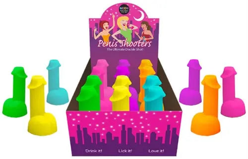 12-piece neon penis-shaped drink shooters, multicolor plastic cups