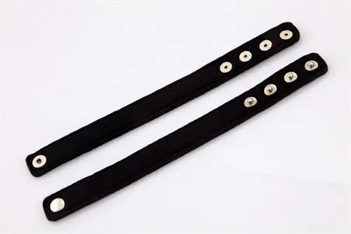Black neoprene snap cockring straps with metal snap buttons