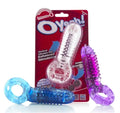 O Yeah! vibrating pleasure toy in translucent blue and purple, curved with raised bumps