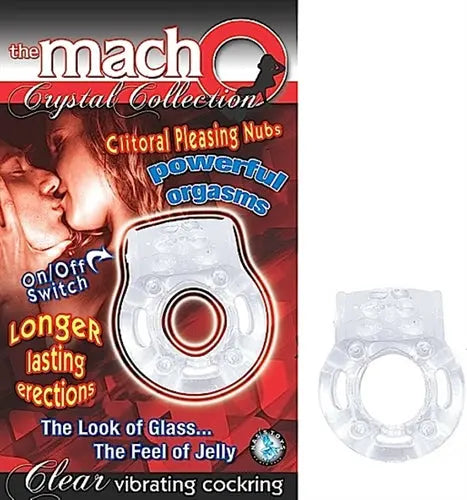 Clear vibrating cock ring with raised crystal-like bumps