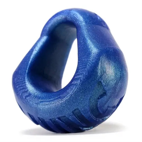Blue padded cock ring with curved open loop