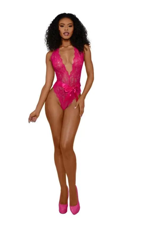 Tiana Lace Teddy With Satin Tie - L/xl - Azalea – soft-satin | Fu'Cha Exotics
