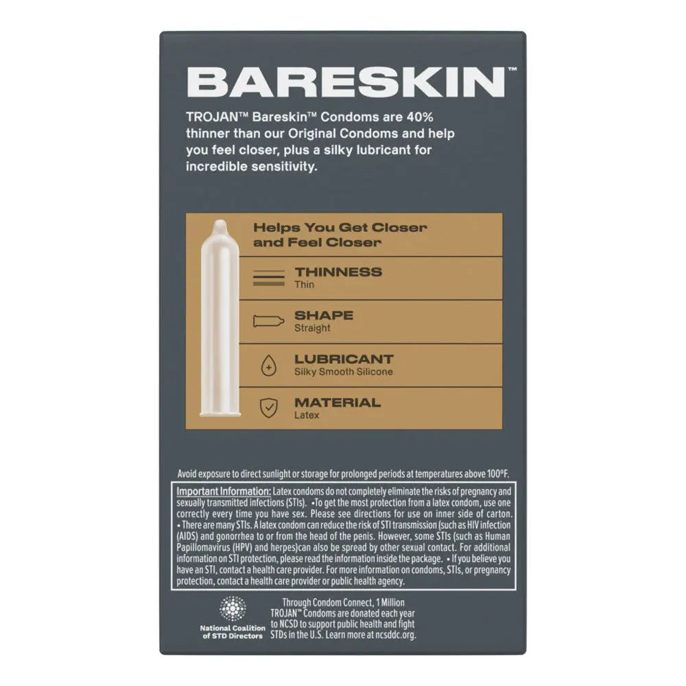 Trojan Sensitivity Bareskin Lubricated Condoms - 10 Pack – body-safe materials | Fu'Cha Exotics