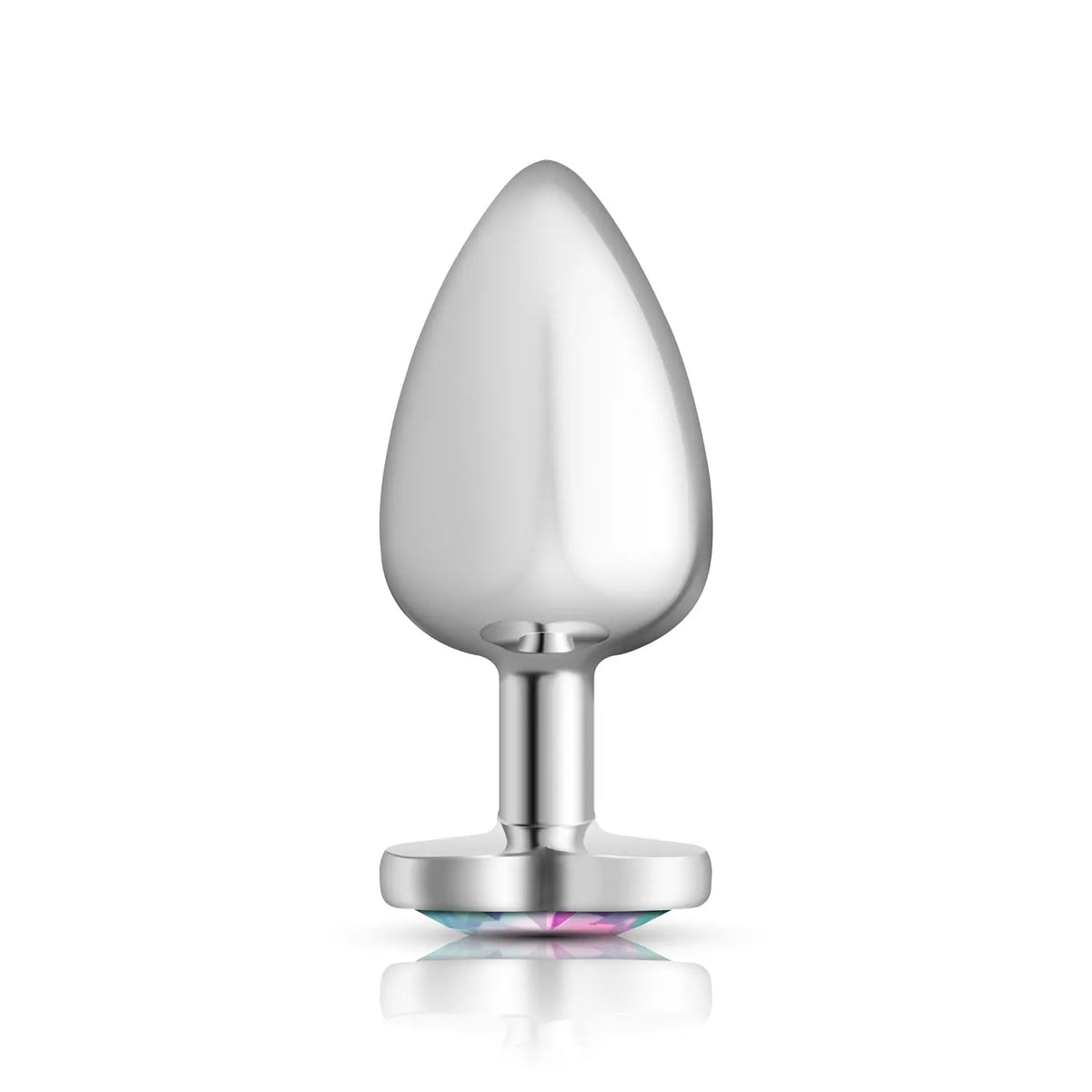 Clear Iridescent Heart Gem Silver Metal Plug - Lg – body-safe materials | Fu'Cha Exotics