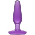 Purple crystal jelly butt plug with flared base and rounded tip, glossy medium size