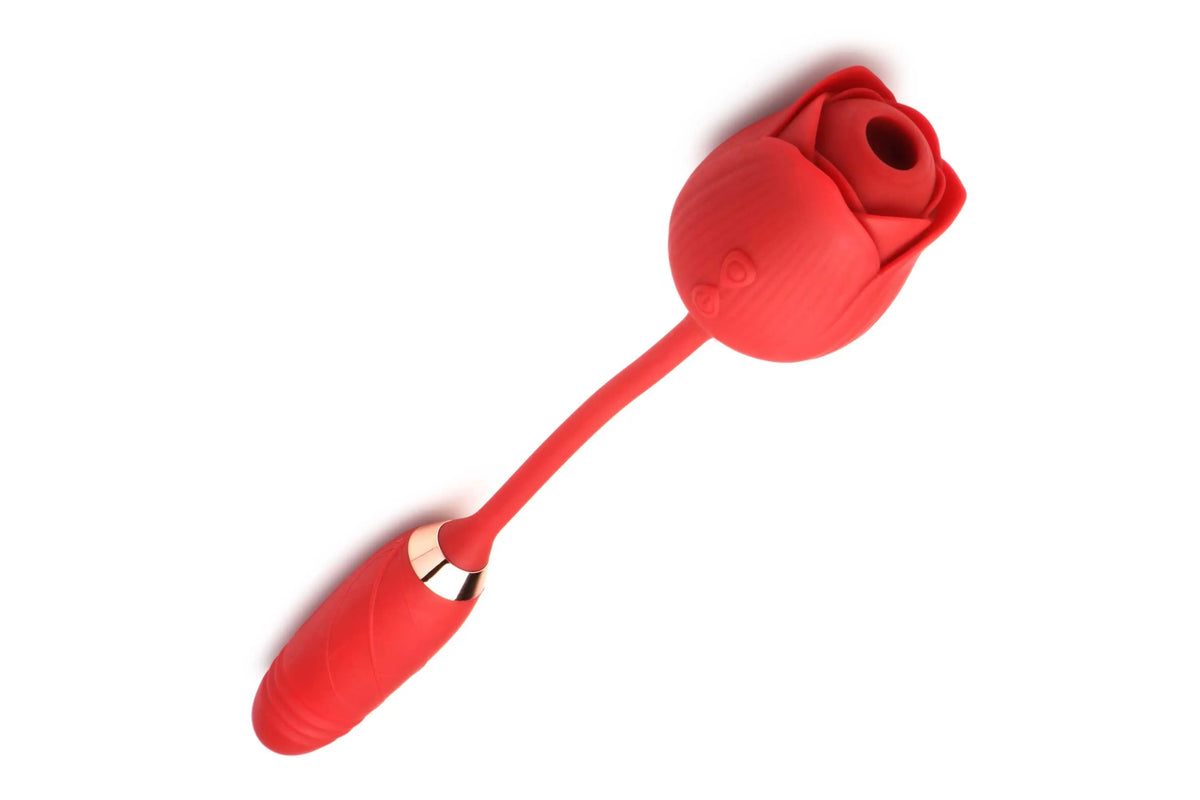 Bloomgasm Romping Rose Suction and Thrusting Vibrator - Red – body-safe materials | Fu'Cha Exotics