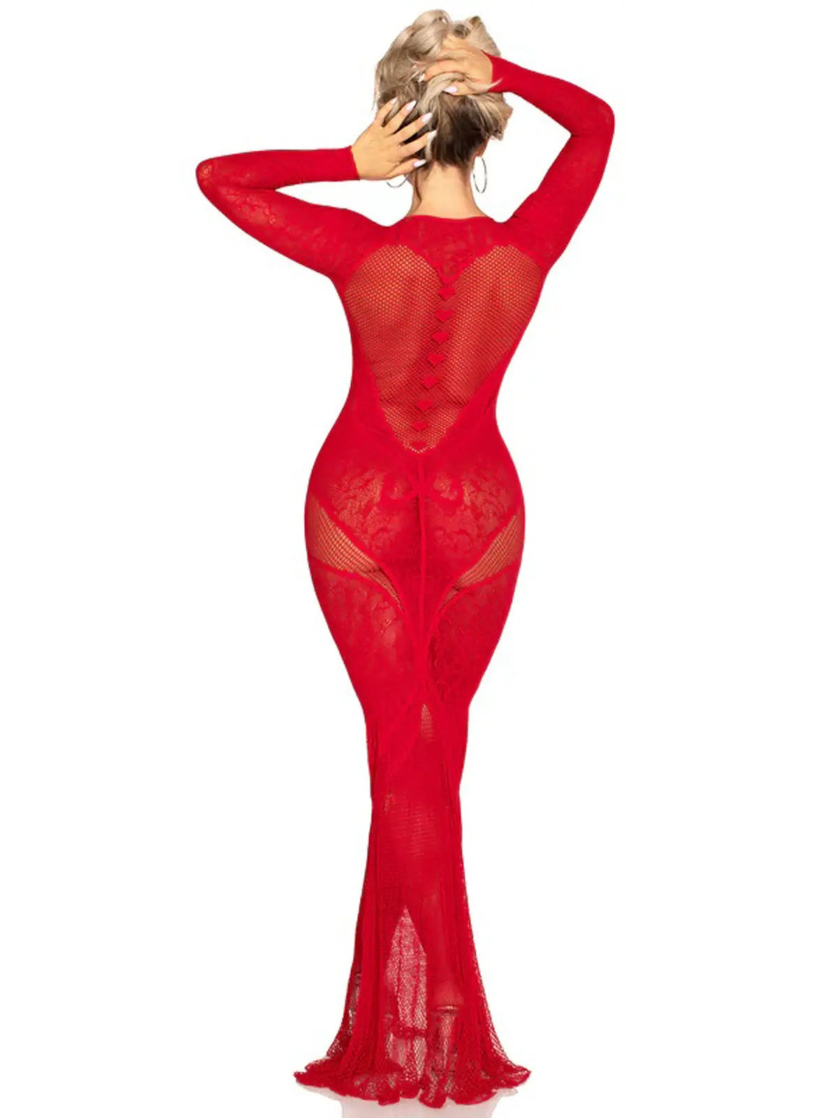 Red Lace and Net Body Con Gown - With Heart Keyhole Detail - Os – body-safe materials | Fu'Cha Exotics