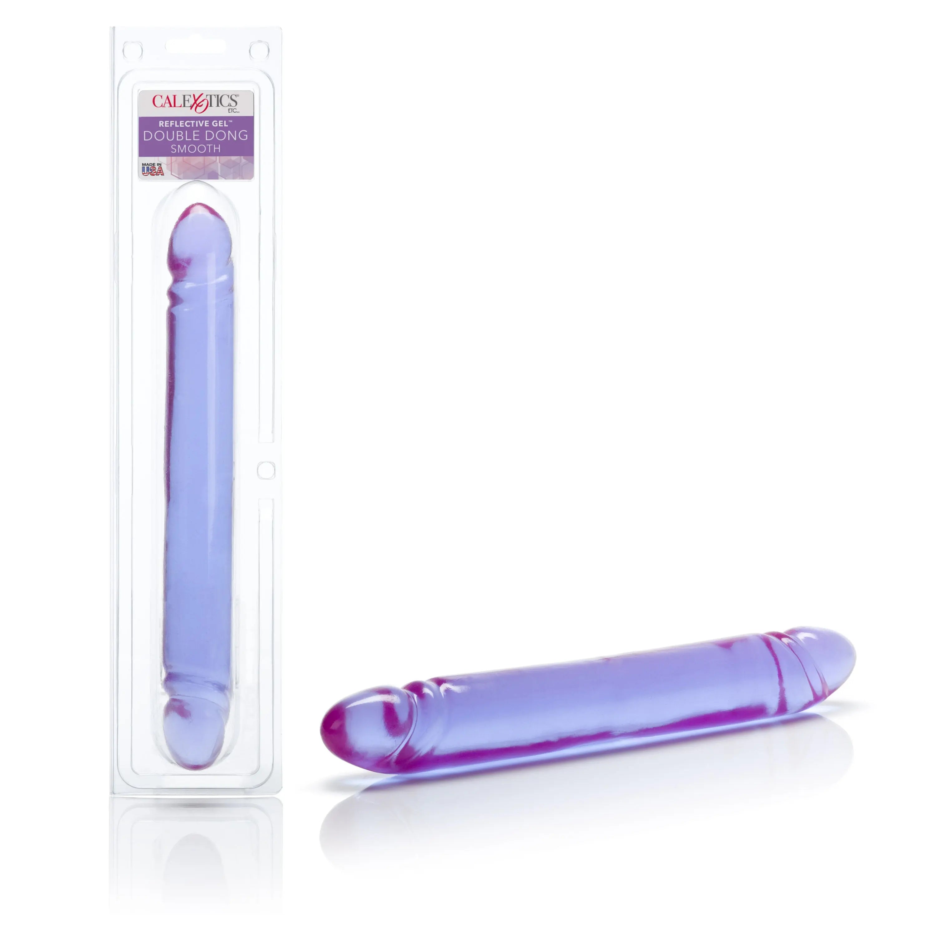 Purple reflective gel double dildo set, smooth curved shaft