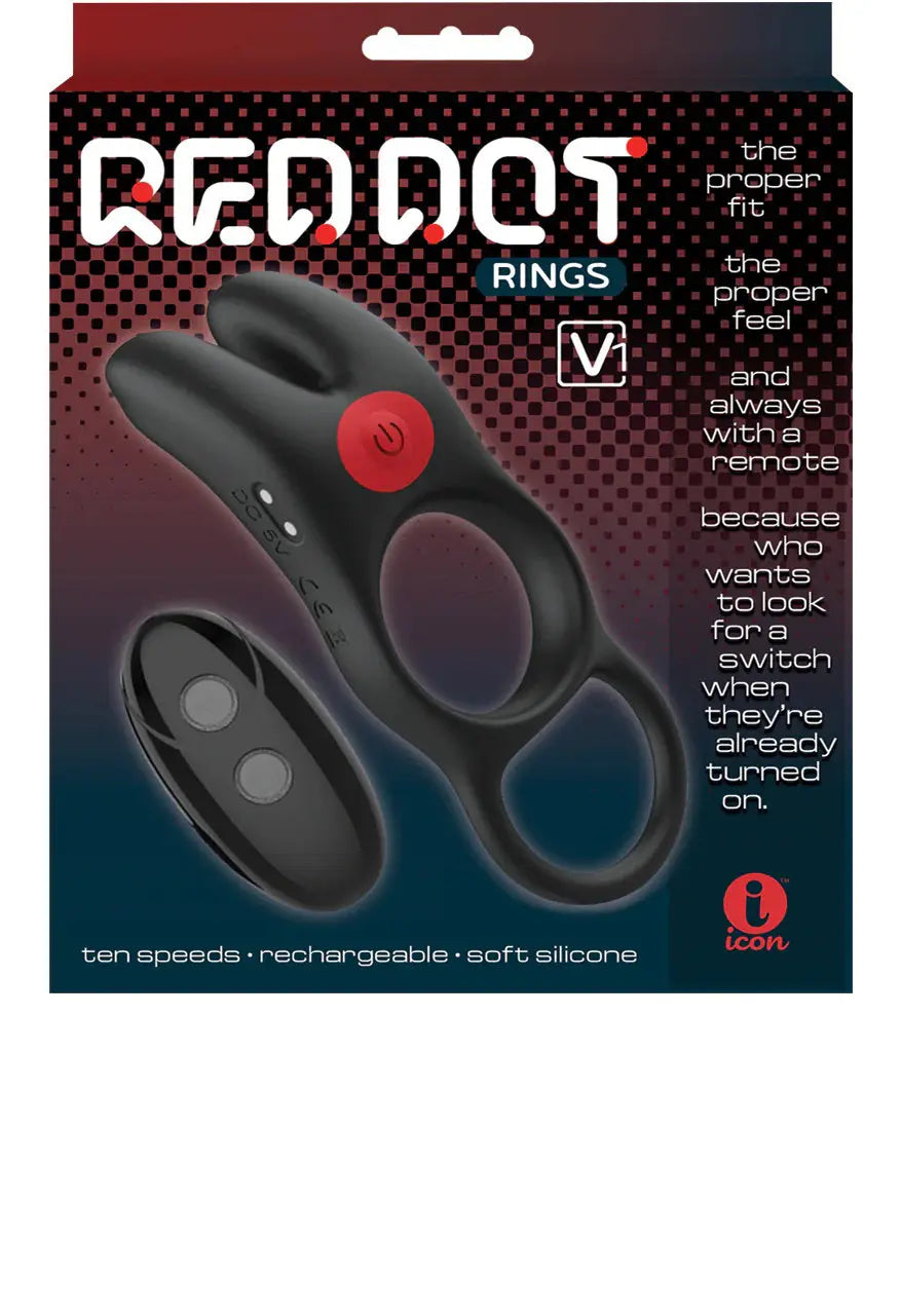 Red Dot Vibrating Cock Ring V1 With Remote - Black/red – body-safe silicone remote controlled | Fu'Cha Exotics