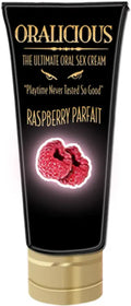Oralicious Raspberry Parfait sex cream tube, black with gold cap