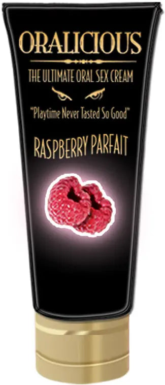 Oralicious Raspberry Parfait sex cream tube, black with gold cap