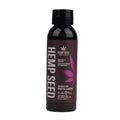 Hemp seed massage and body oil bottle, dark maroon label, black cap
