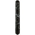 Black cylindrical personal massager with white swirl pattern and rounded end