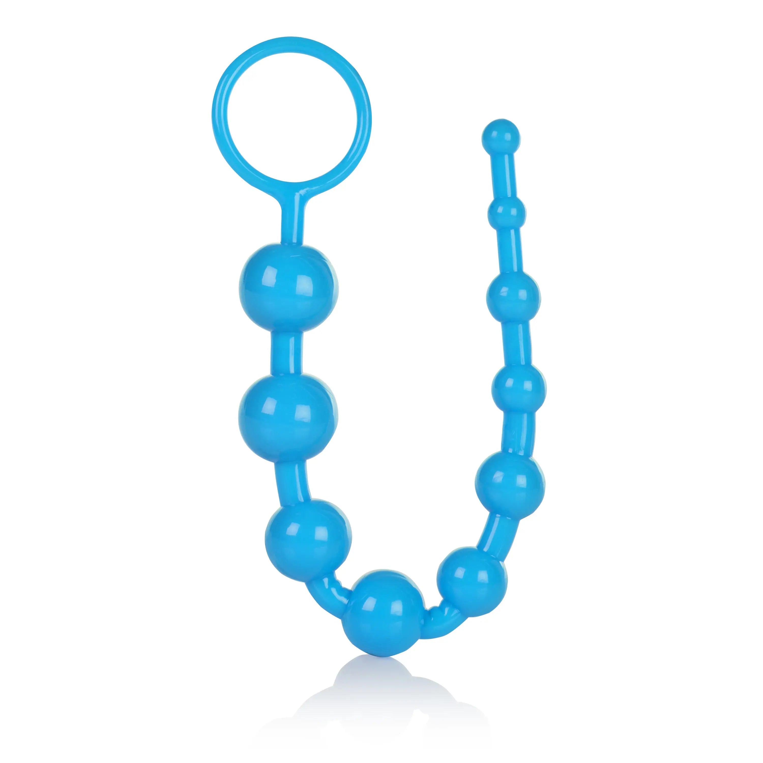Blue anal bead set with U-shaped base and loop handle