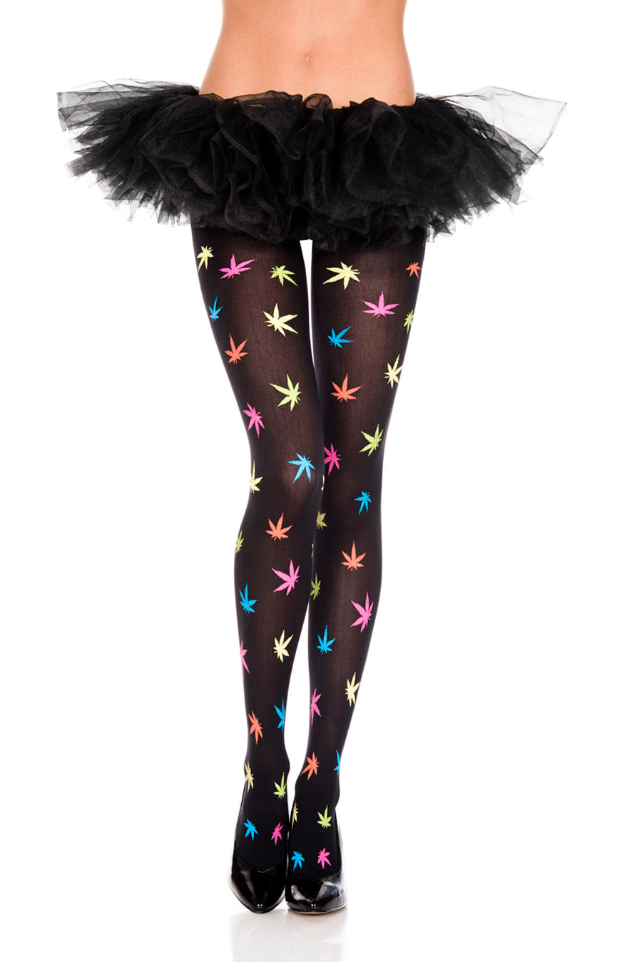 Multicolor Leaf Print Pantyhose - One Size