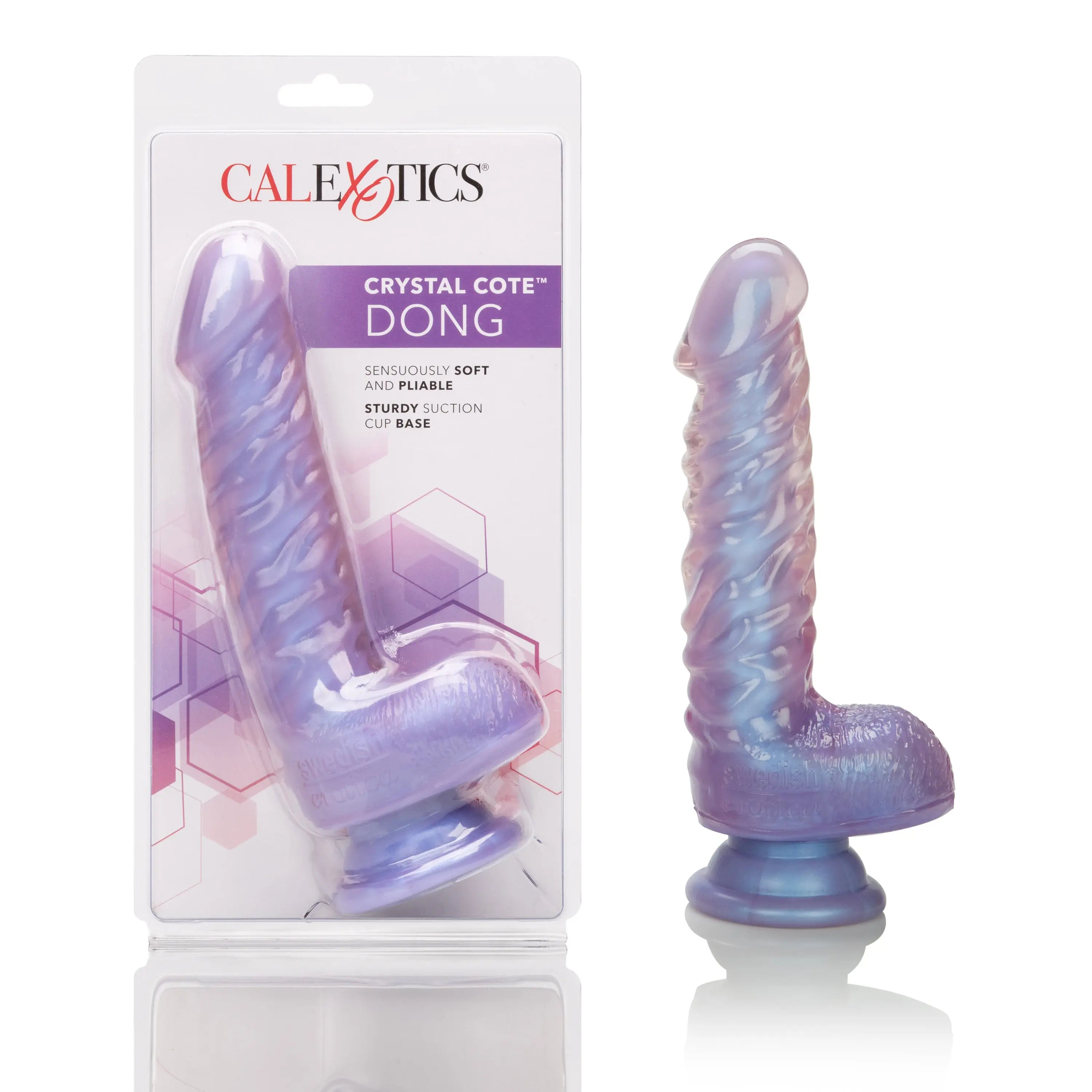 Purple crystal cote 7-inch dong with ridged texture and flared base.