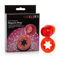 Red double-opening magnum ring with a wide outer band and textured grip