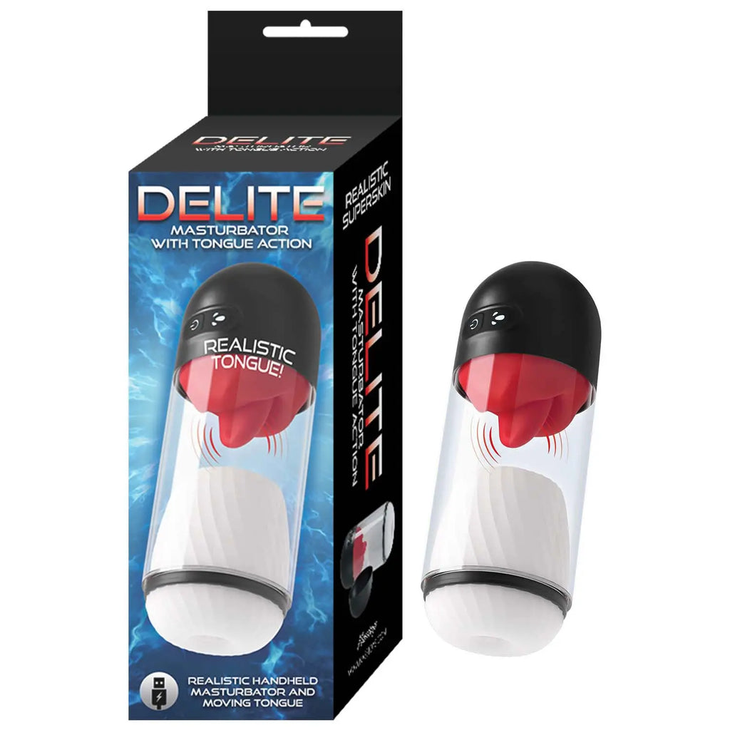 Delite Masturbator With Tongue Action - White – body-safe materials USB-rechargeable | Fu'Cha Exotics