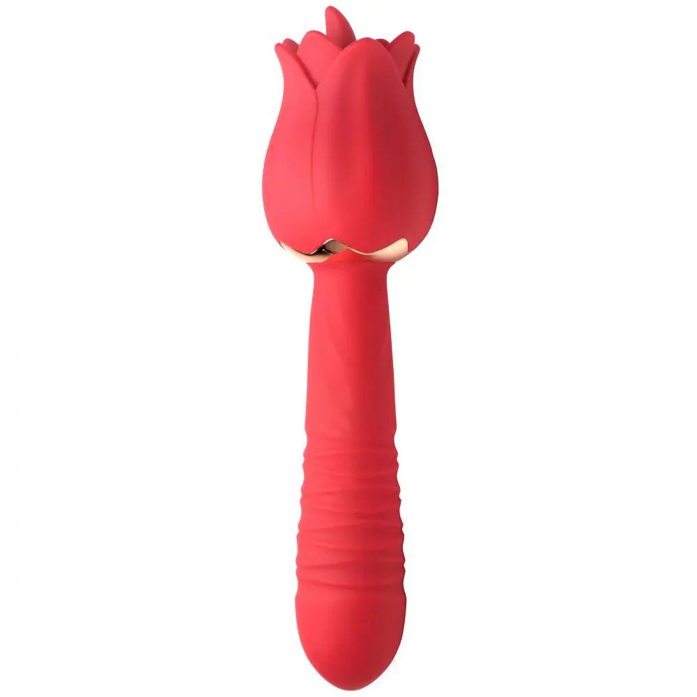 Bloomgasm Racy Rose Thrust and Lick Vibrator - Red – body-safe materials | Fu'Cha Exotics