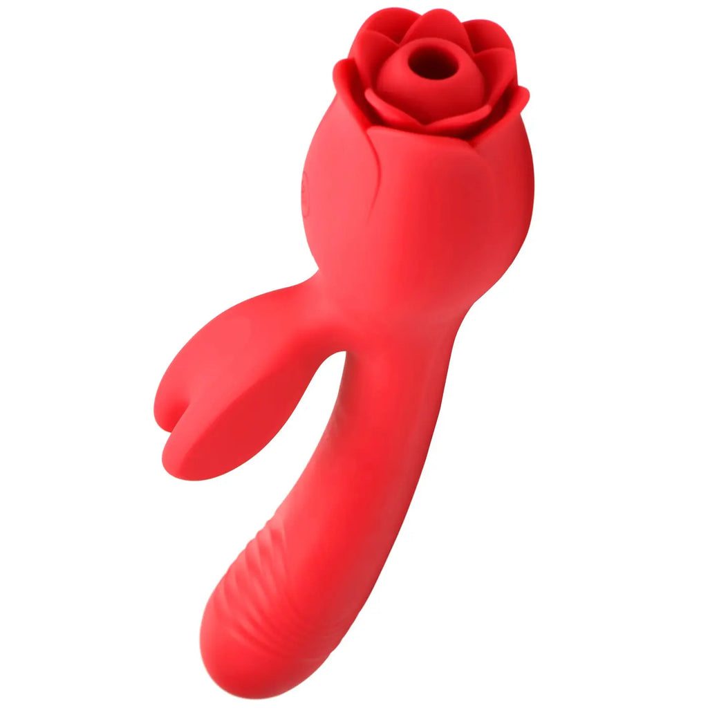 Blooming Bunny Sucking and Thrusting Silicone Rabbit Vibrator - Red – body-safe materials | Fu'Cha Exotics