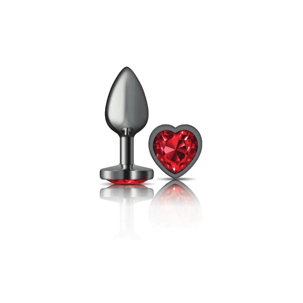 Deep Red Heart Gem Gunmetal Metal Plug - Sm – body-safe materials fully waterproof | Fu'Cha Exotics